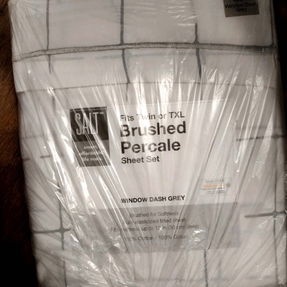 SALT Twin or TXL Sheets Dash Gray White 100% Cotton New